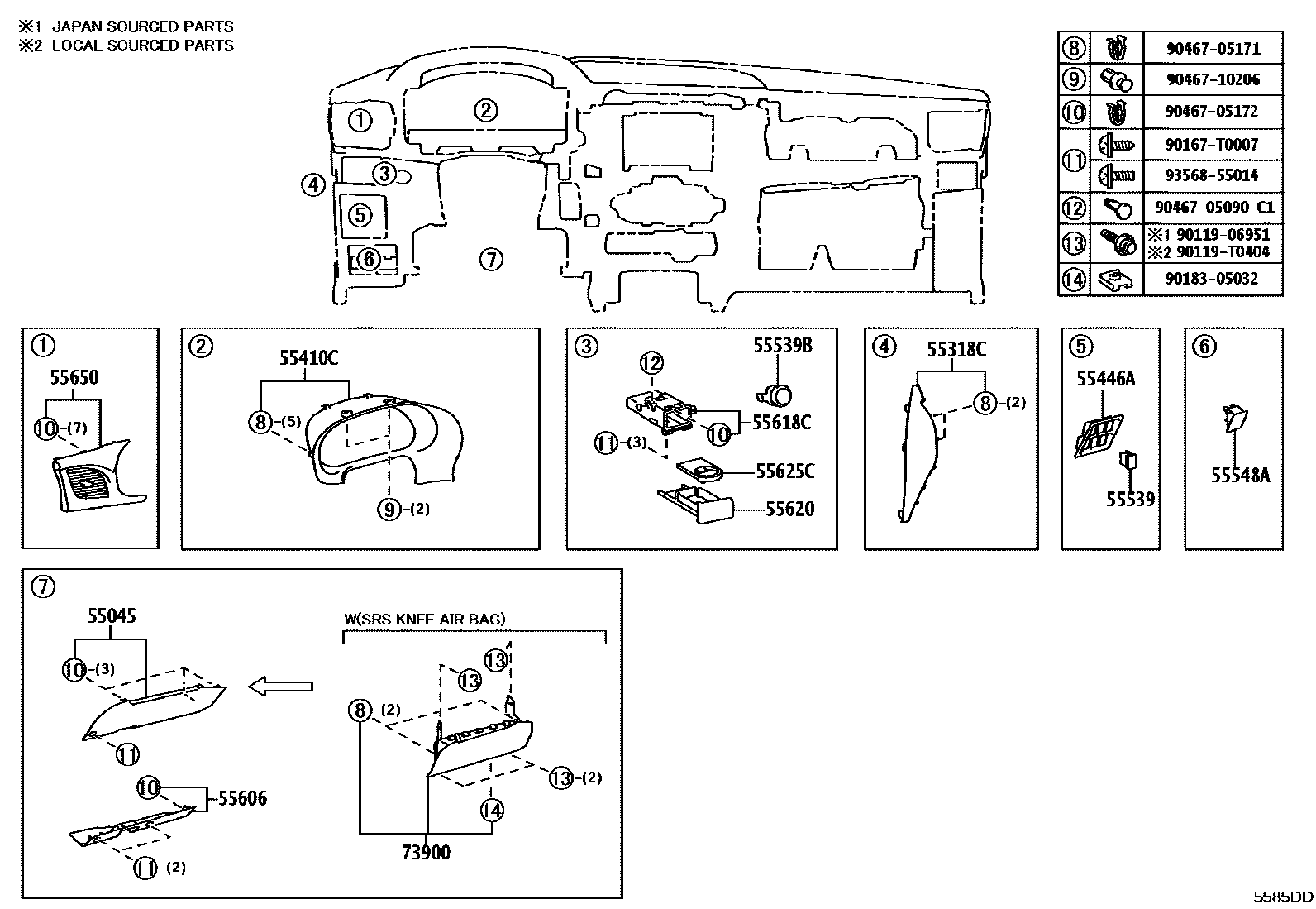 Toyota HILUX 仪表板和手套箱 EPC diagram — 5585DD