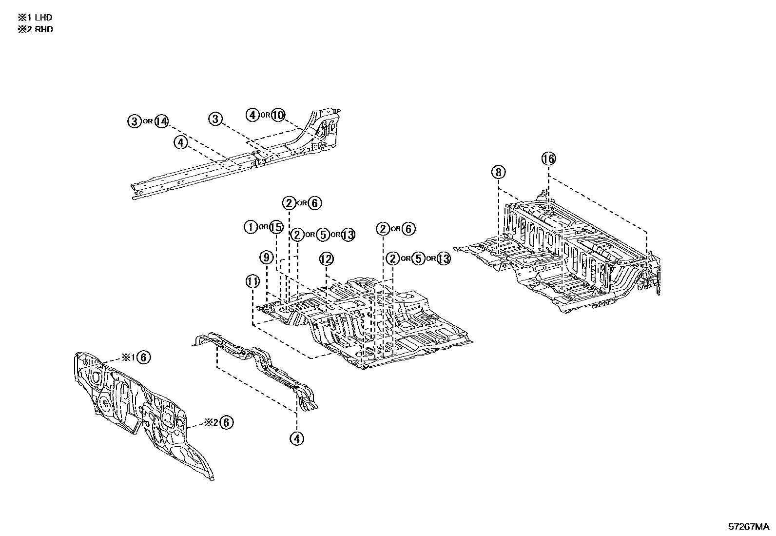 Toyota HILUX hole plug EPC diagram — 57267MA