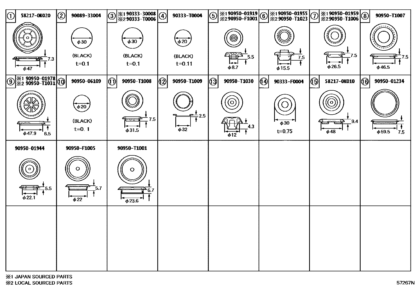 Toyota HILUX hole plug EPC diagram — 57267N