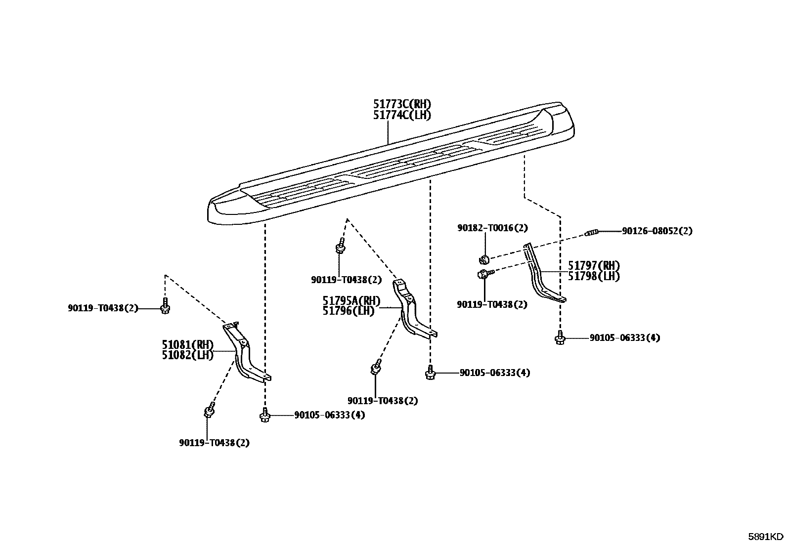 Toyota HILUX 前地板和前地板梁 EPC diagram — 5891KD