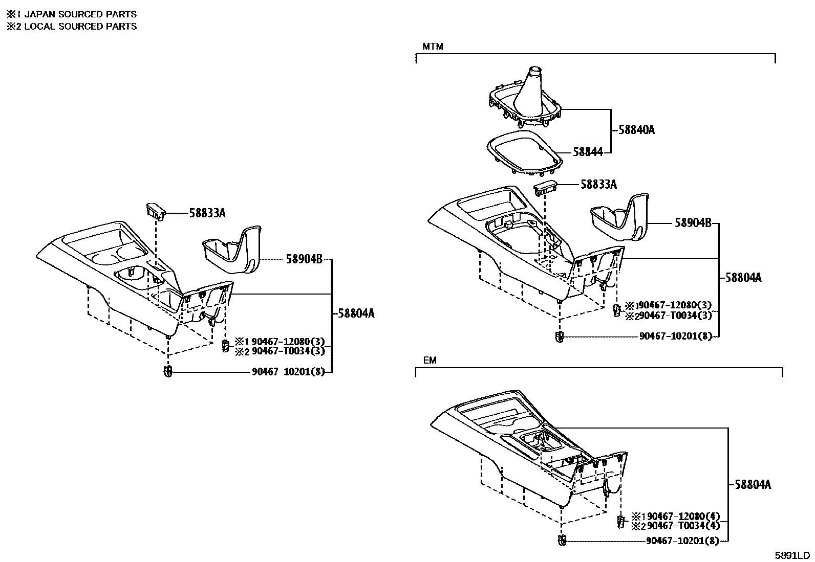 Toyota HILUX 中央扶手箱和支架 EPC diagram — 5891LD
