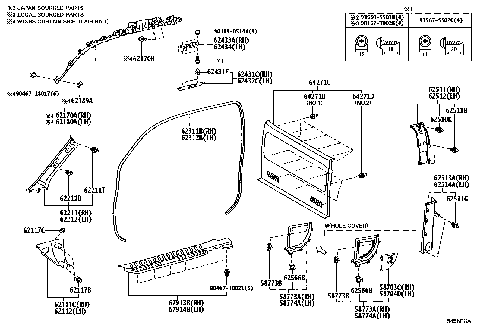 Toyota HILUX 车内装饰板 EPC diagram — 6458E8A
