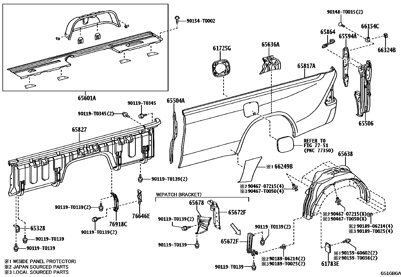 Toyota HILUX 后车身侧面板 EPC diagram — 6516B6A