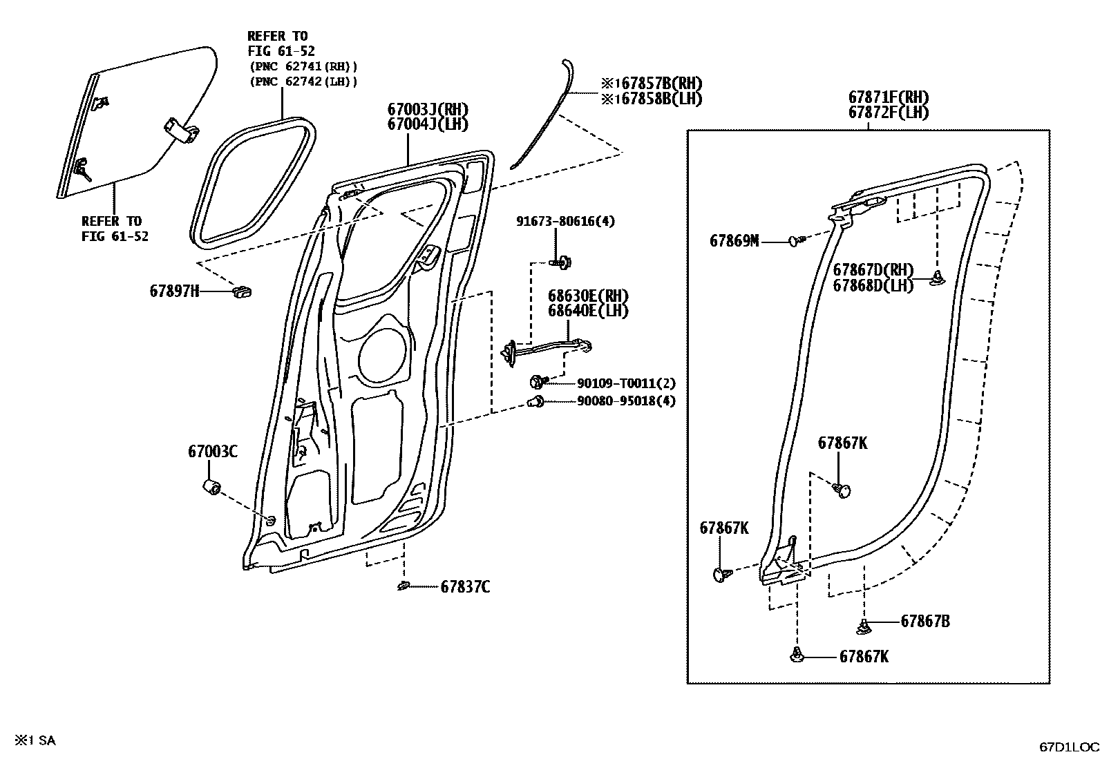 Toyota HILUX 后门板和后门玻璃 EPC diagram — 67D1LOC