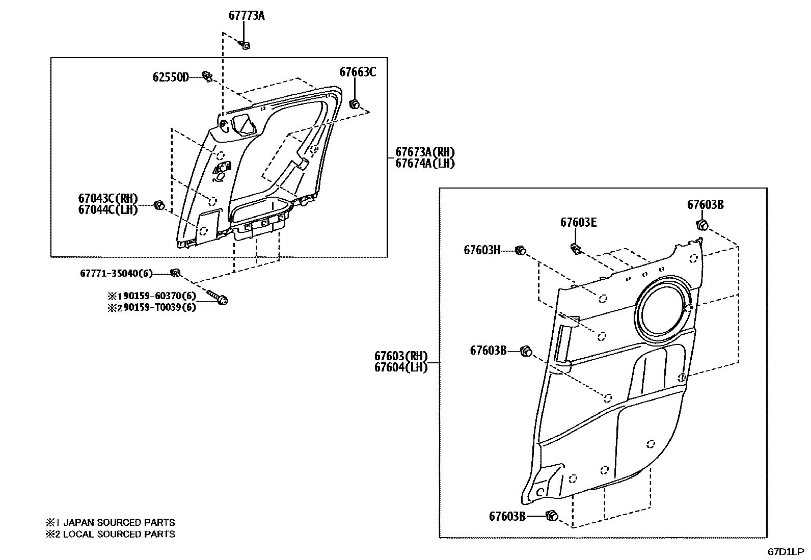Toyota HILUX 后门板和后门玻璃 EPC diagram — 67D1LP