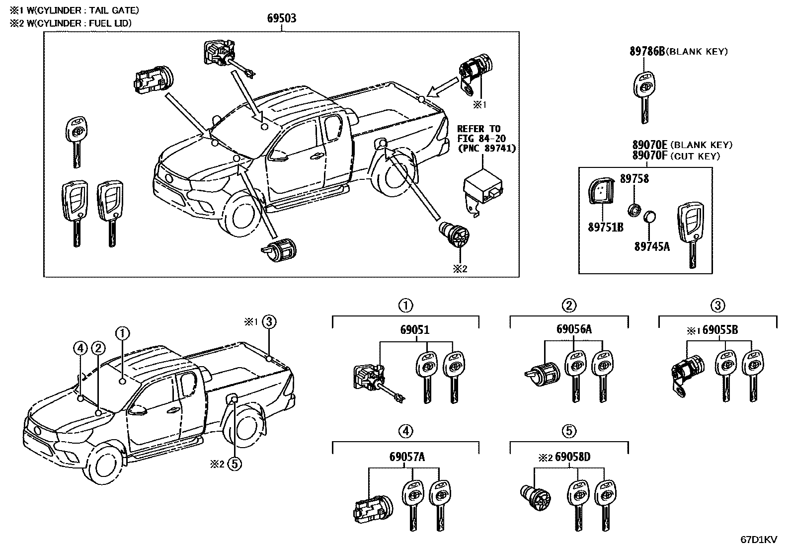 Toyota HILUX 锁芯组件 EPC diagram — 67D1KV