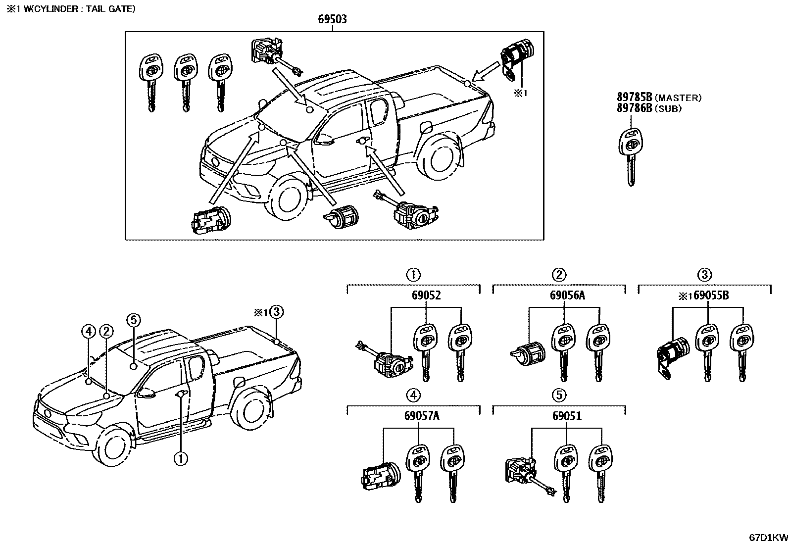 Toyota HILUX 锁芯组件 EPC diagram — 67D1KW