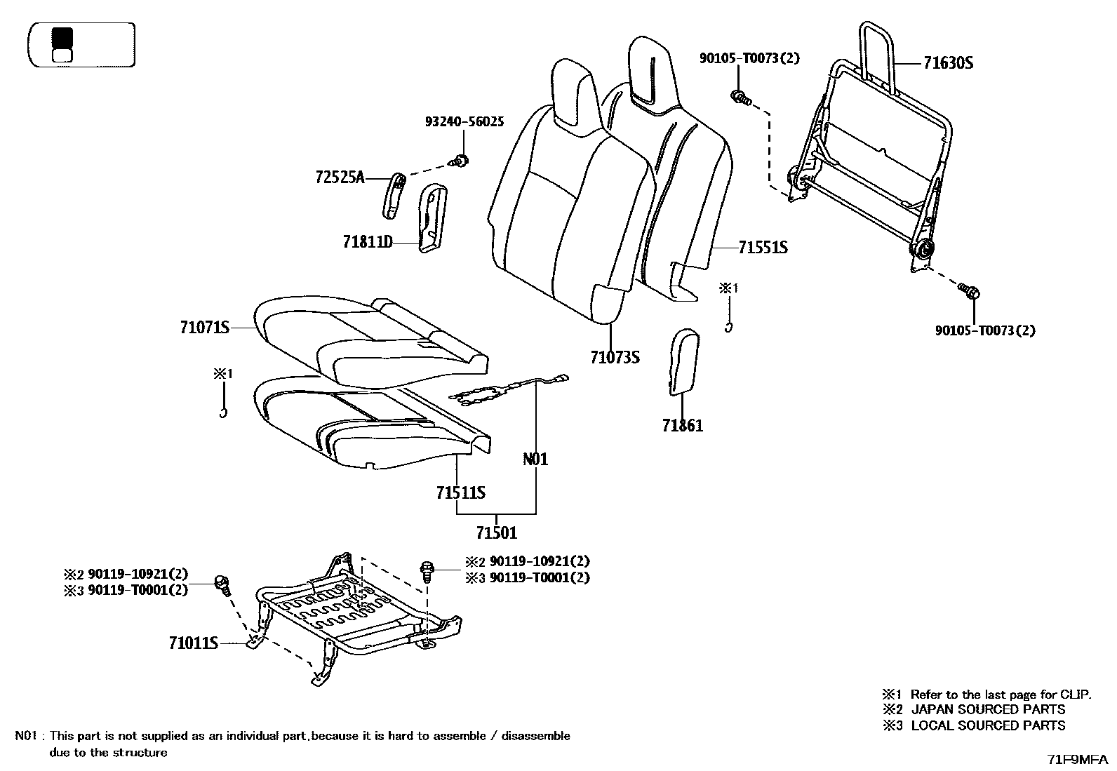 Toyota HILUX 座椅和座椅滑轨 EPC diagram — 71F9MFA
