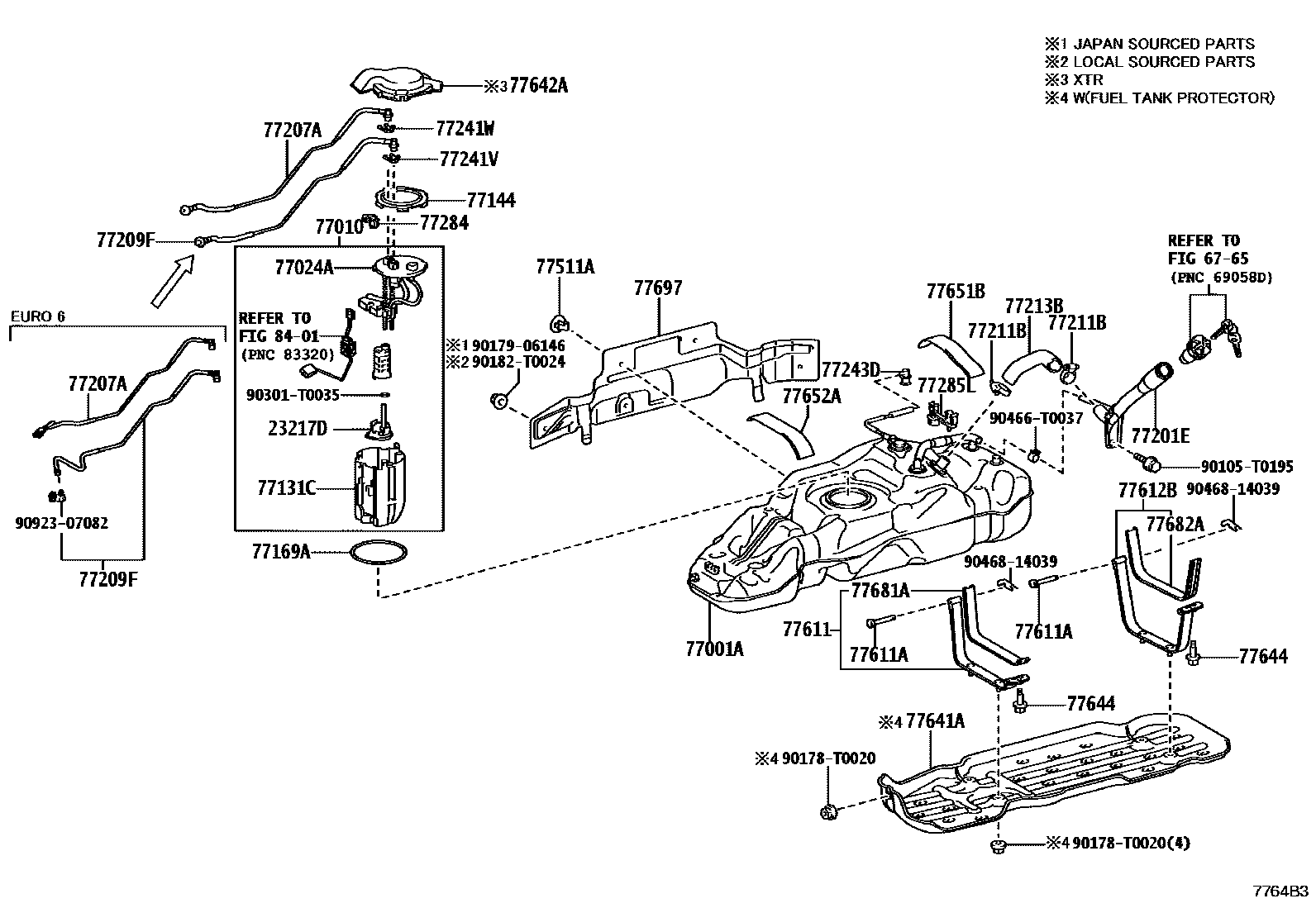Toyota HILUX 燃油箱和燃油管 EPC diagram — 7764B3