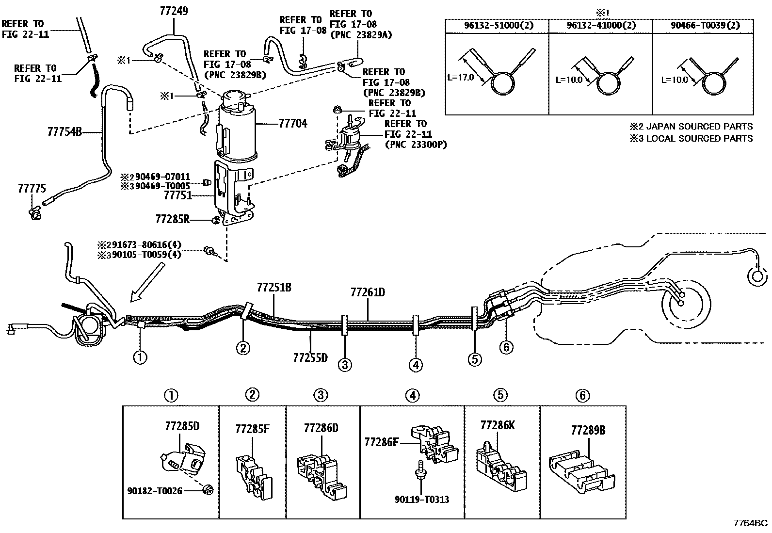 Toyota HILUX 燃油箱和燃油管 EPC diagram — 7764BC