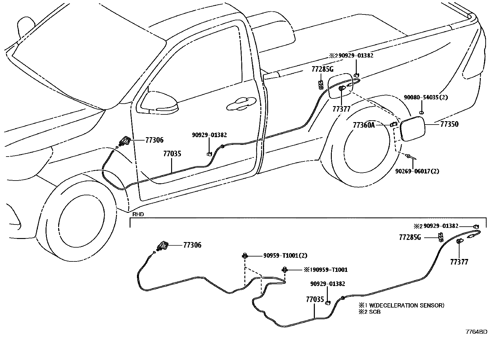 Toyota HILUX 燃油箱和燃油管 EPC diagram — 7764BD