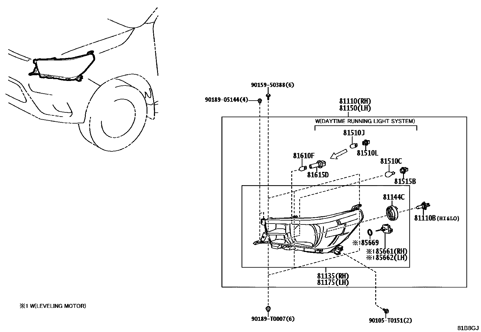 Toyota HILUX Headlamp EPC diagram — 81B8GJ