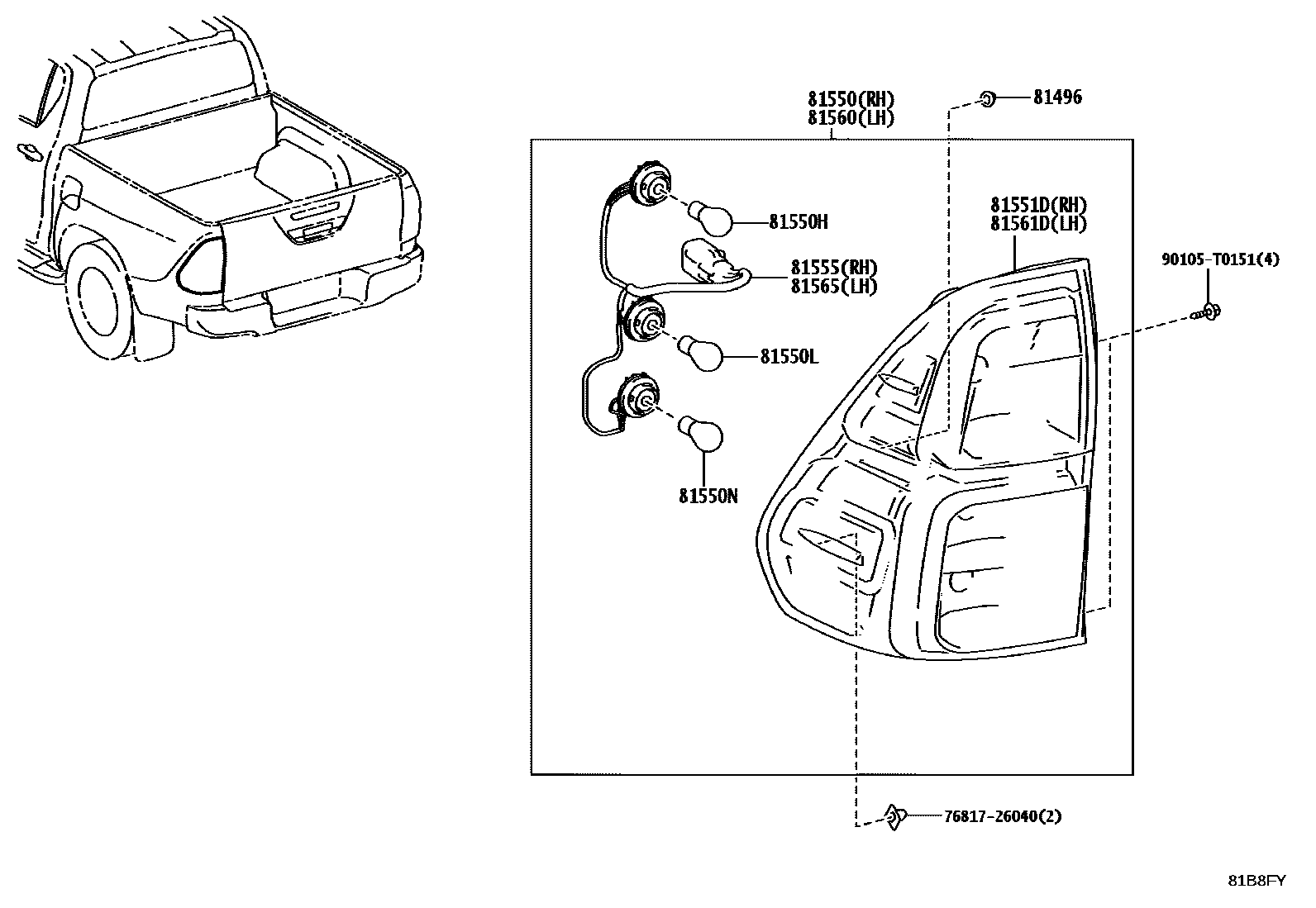 Toyota HILUX 后组合灯 EPC diagram — 81B8FY