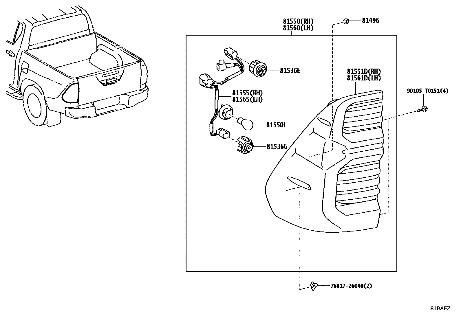 Toyota HILUX 后组合灯 EPC diagram — 81B8FZ