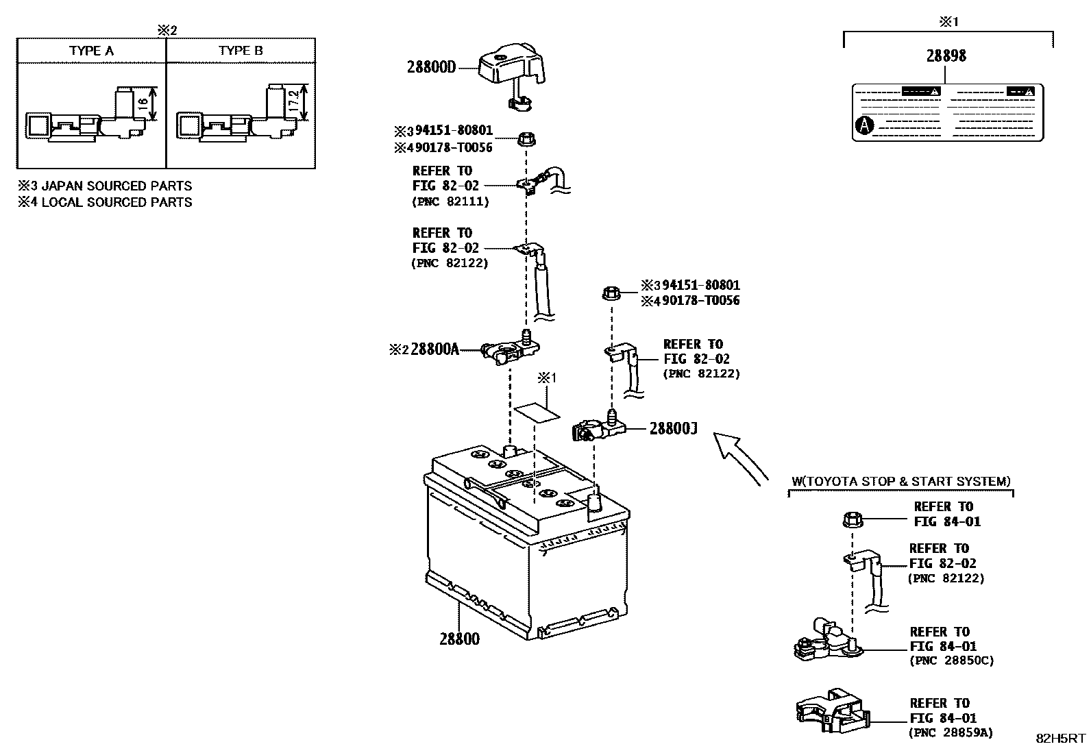 Toyota HILUX 蓄电池和蓄电池电缆 EPC diagram — 82H5RT