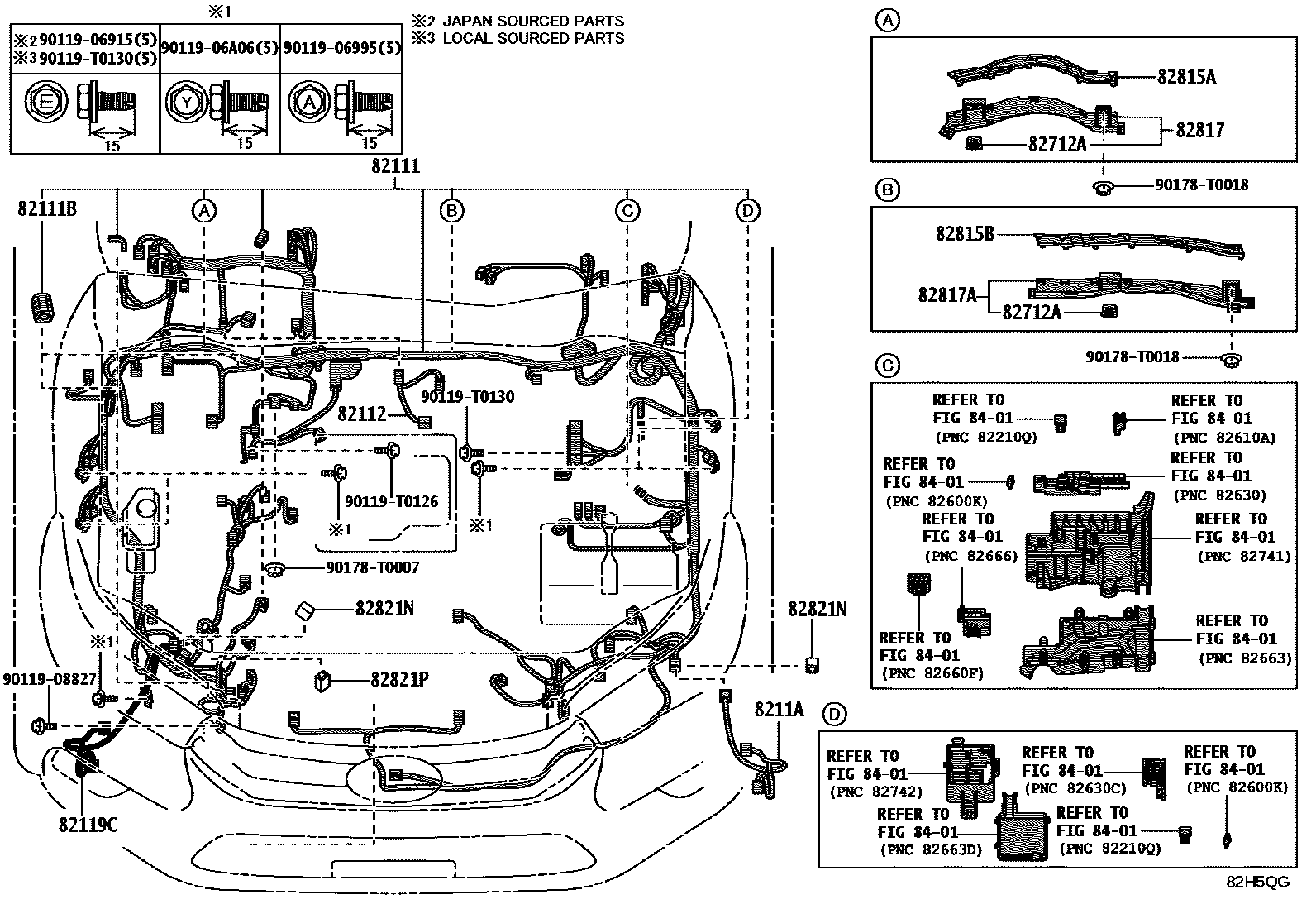 Toyota HILUX 线束和卡夹 EPC diagram — 82H5QG