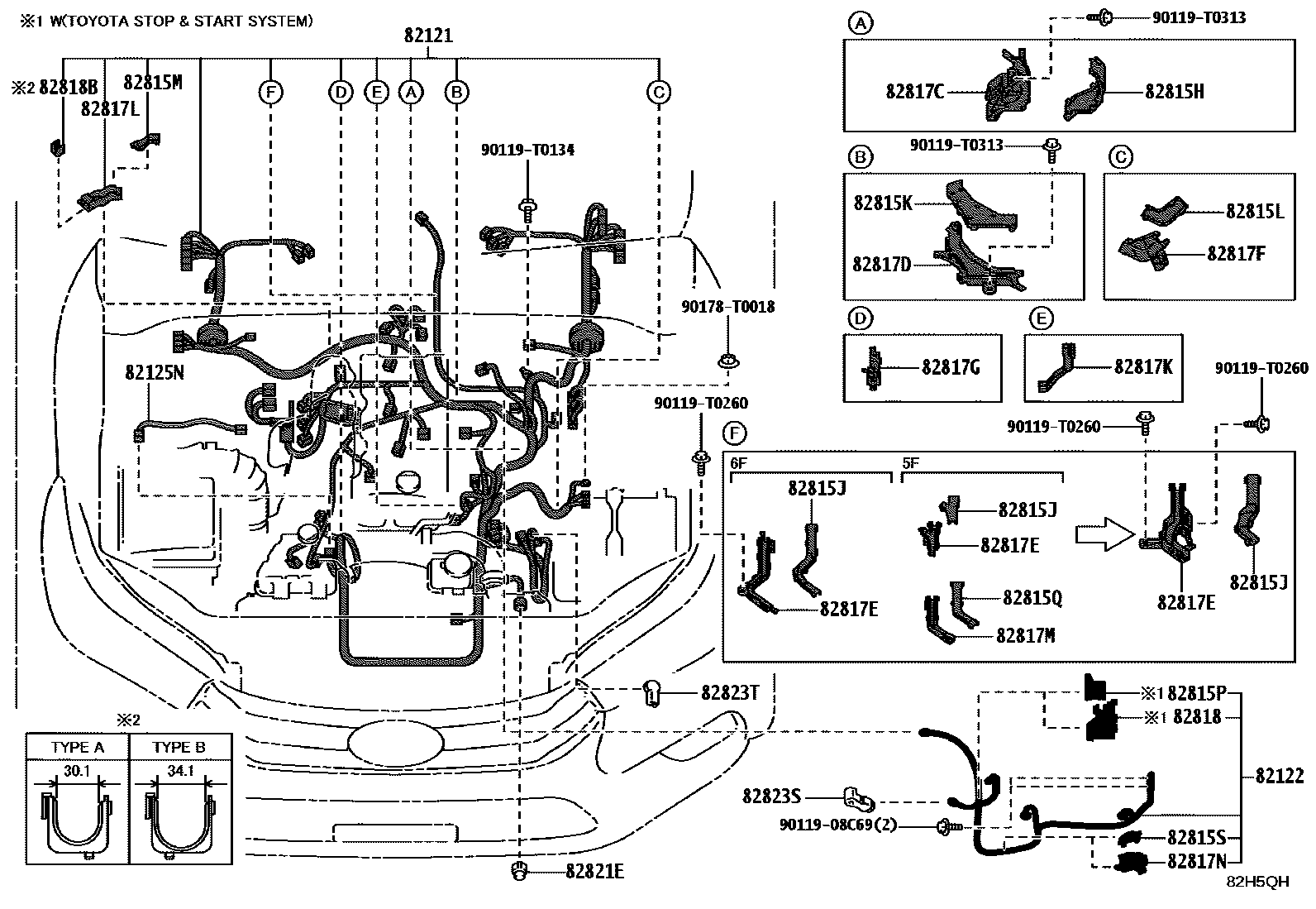 Toyota HILUX 线束和卡夹 EPC diagram — 82H5QH