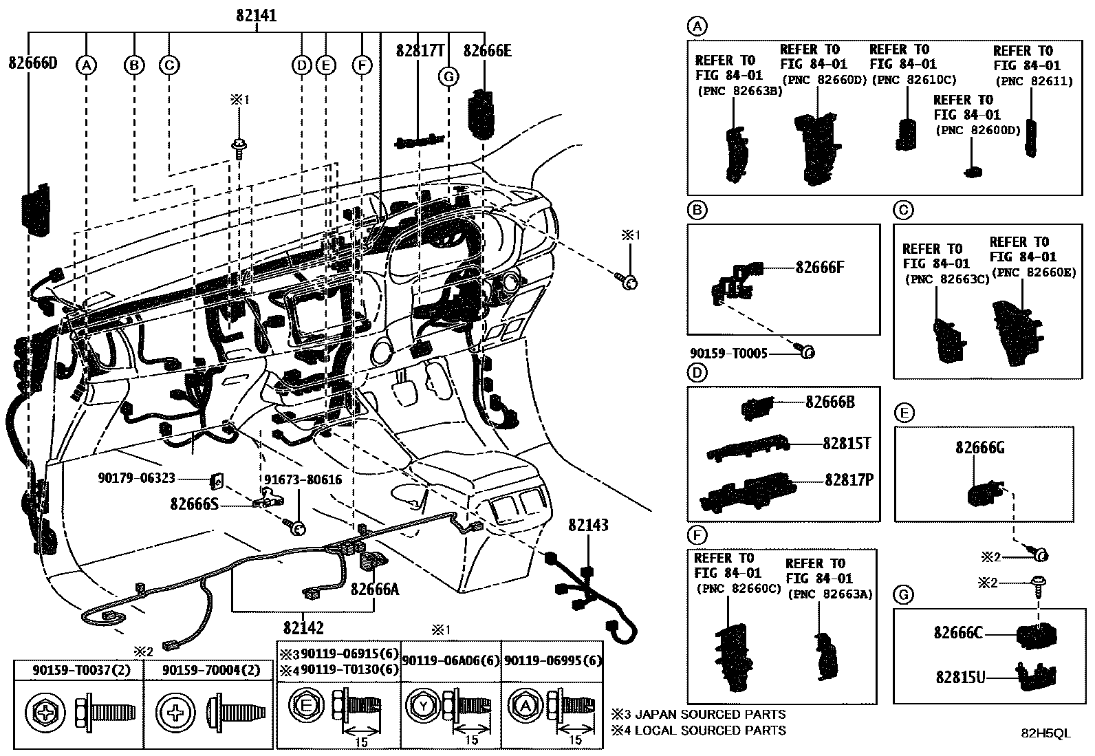 Toyota HILUX 线束和卡夹 EPC diagram — 82H5QL