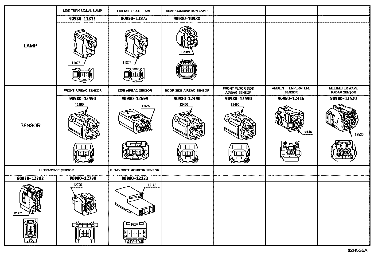 Toyota HILUX 线束和卡夹 EPC diagram — 82H5S5A