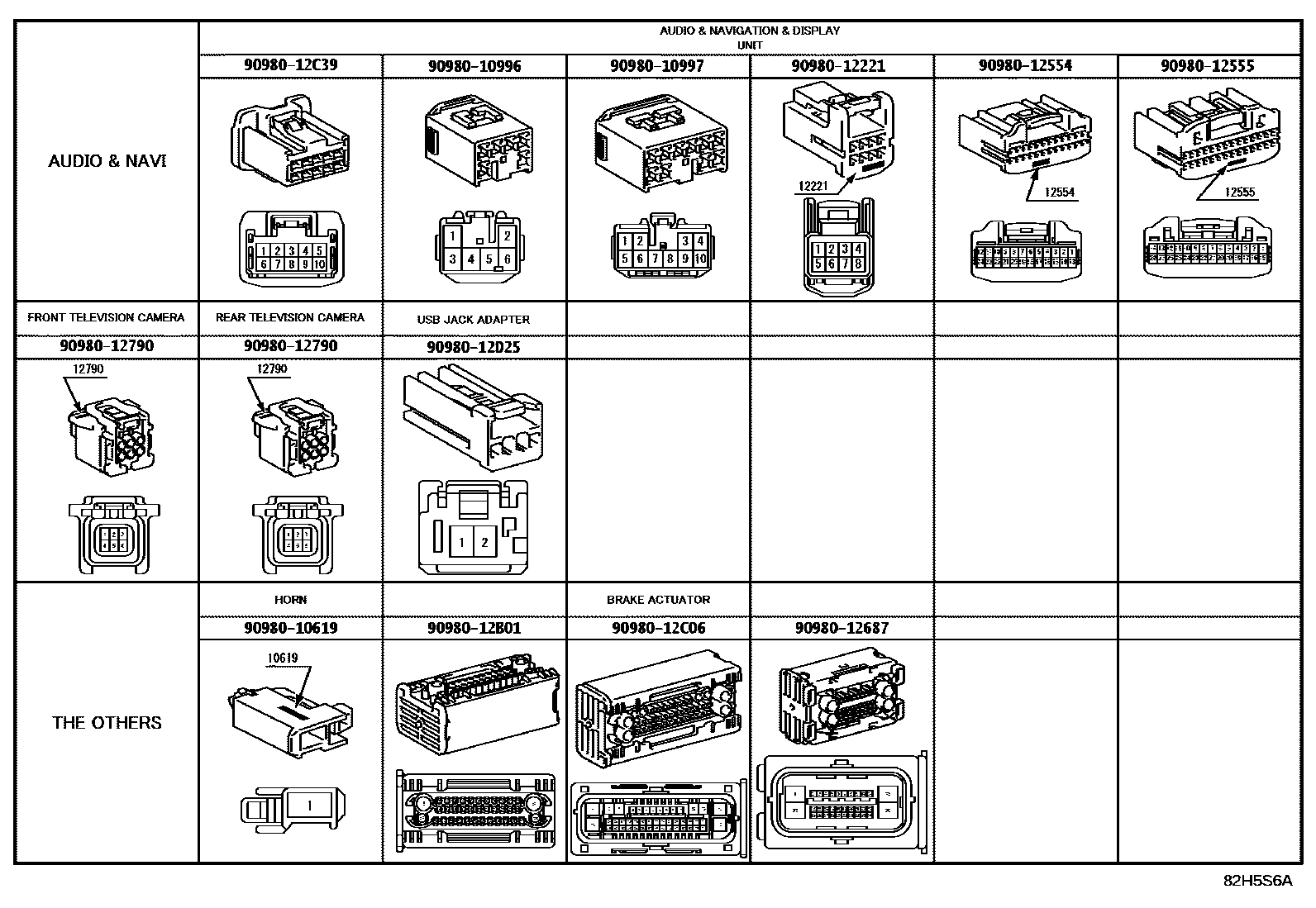 Toyota HILUX 线束和卡夹 EPC diagram — 82H5S6A