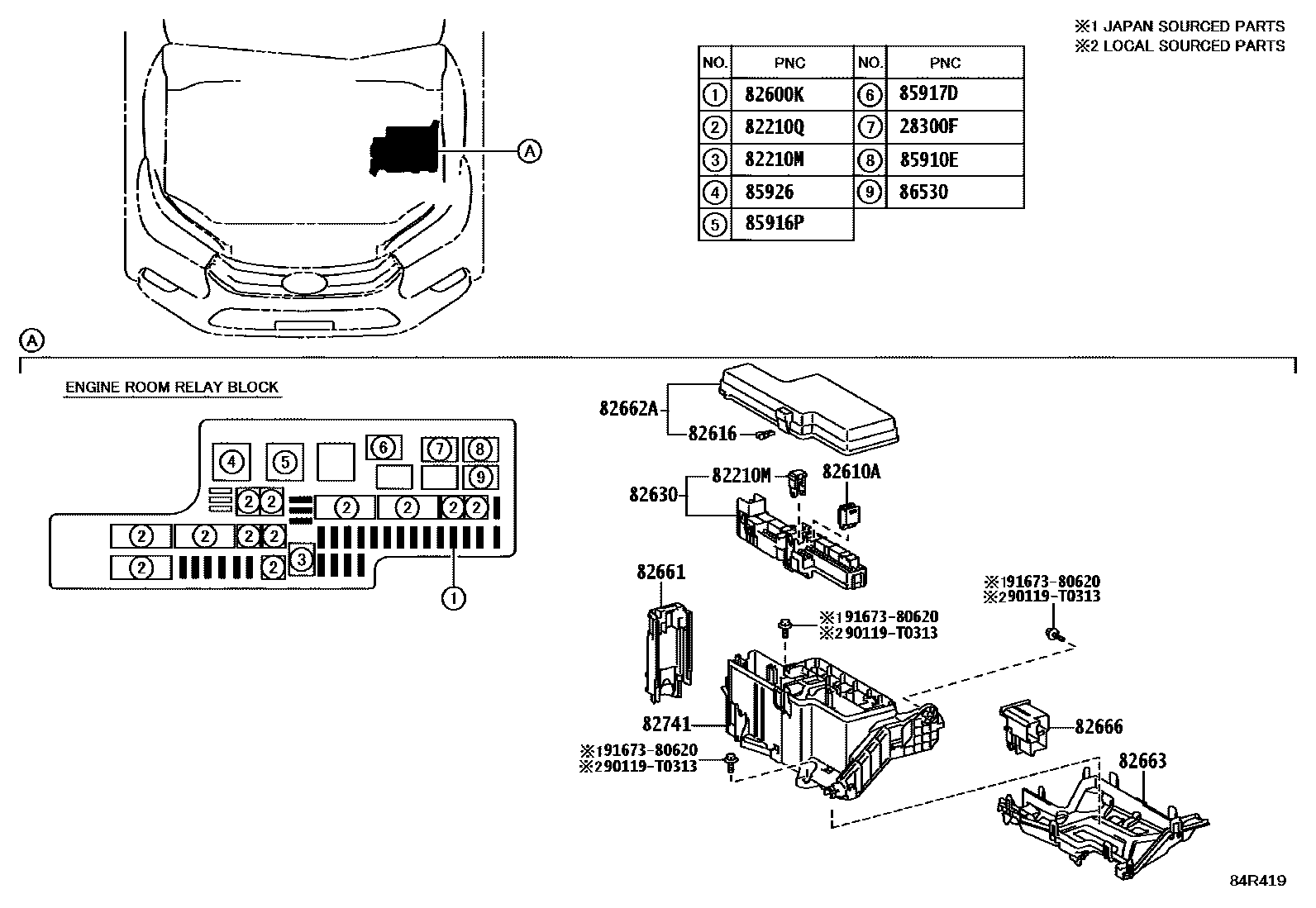 Toyota HILUX 开关和继电器和ECU EPC diagram — 84R419