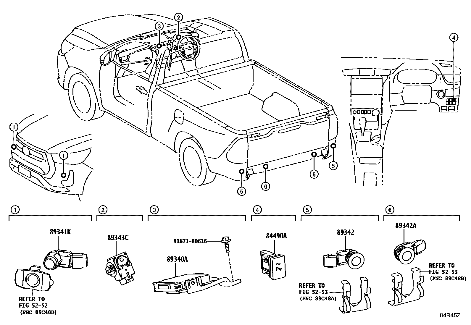 Toyota HILUX 测距雷达和倒车雷达 EPC diagram — 84R45Z