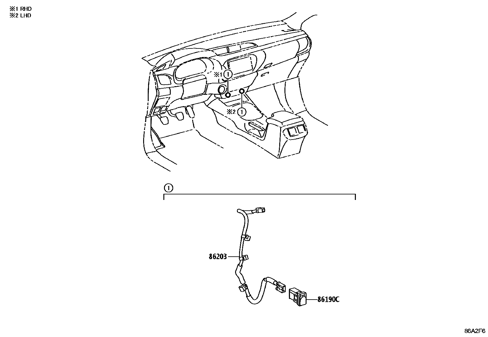 Toyota HILUX 收音机、放大器和冷凝器 EPC diagram — 86A2F6