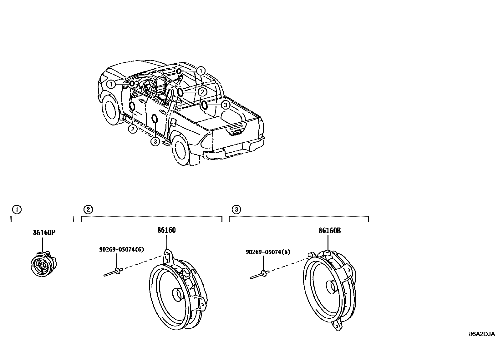 Toyota HILUX 扬声器 EPC diagram — 86A2DJA