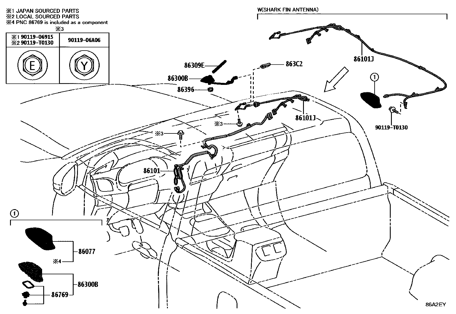 Toyota HILUX antenna EPC diagram — 86A2EY