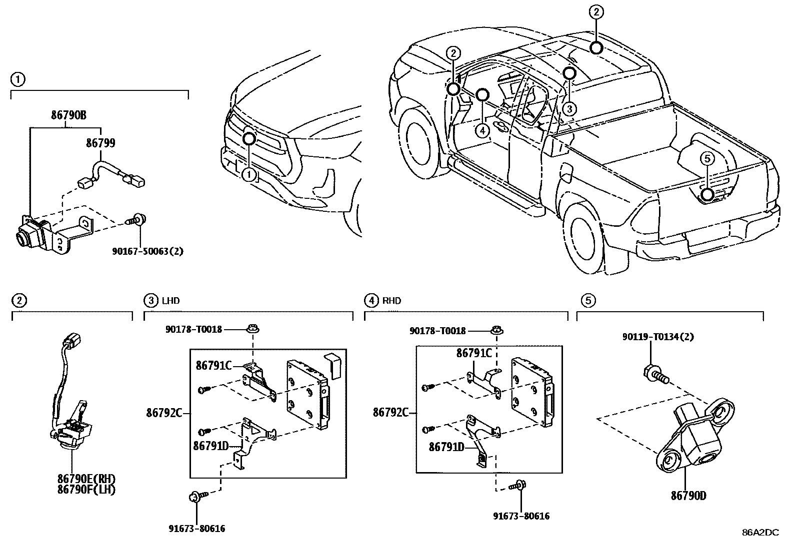 Toyota HILUX 倒车影像和摄像头 EPC diagram — 86A2DC