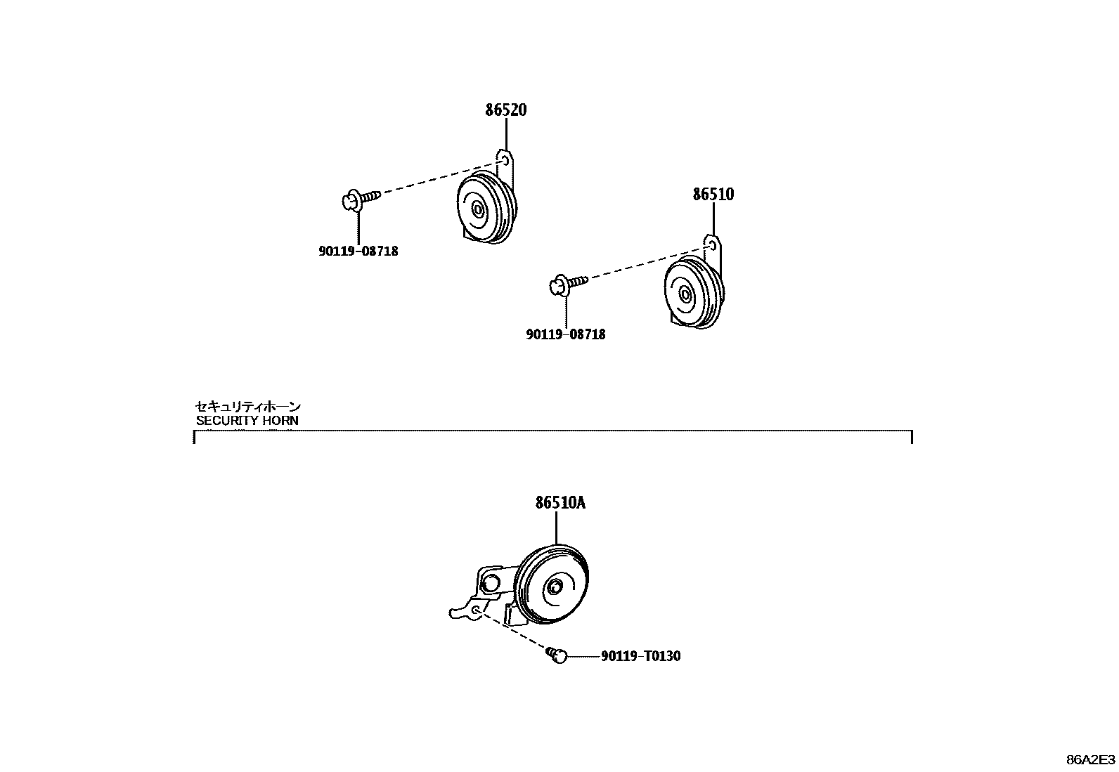 Toyota HILUX 喇叭 EPC diagram — 86A2E3