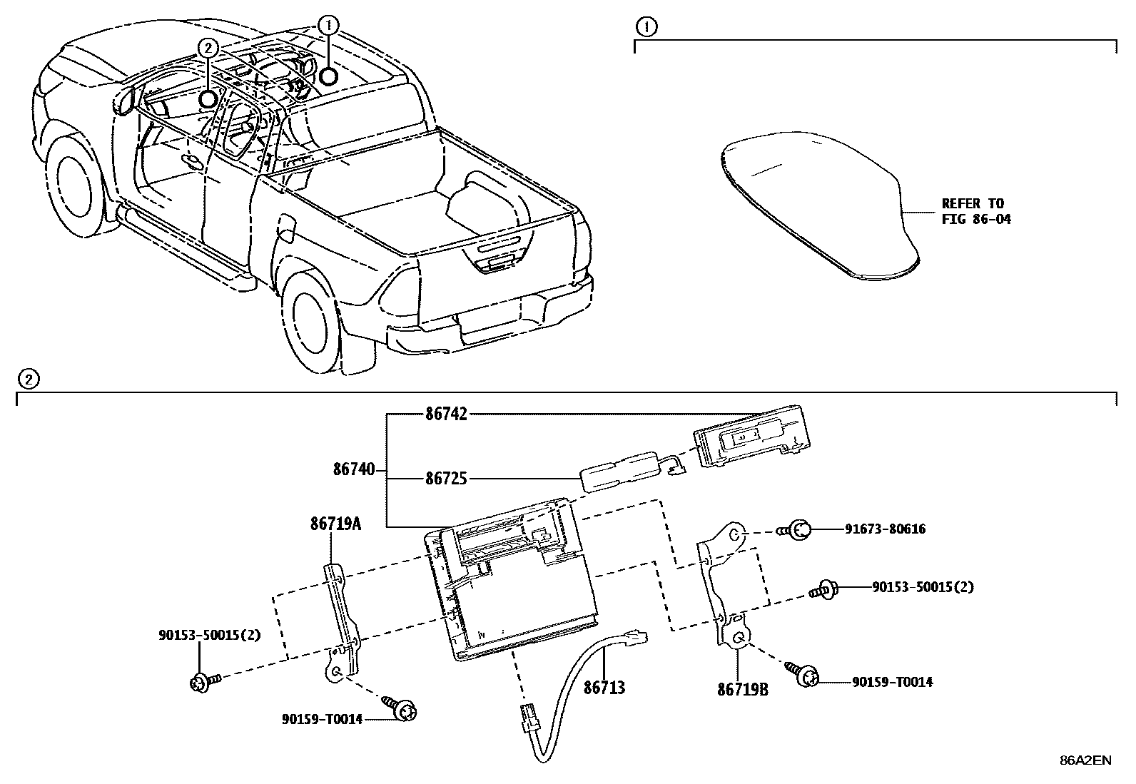 Toyota HILUX 车载电话和呼救装置 EPC diagram — 86A2EN