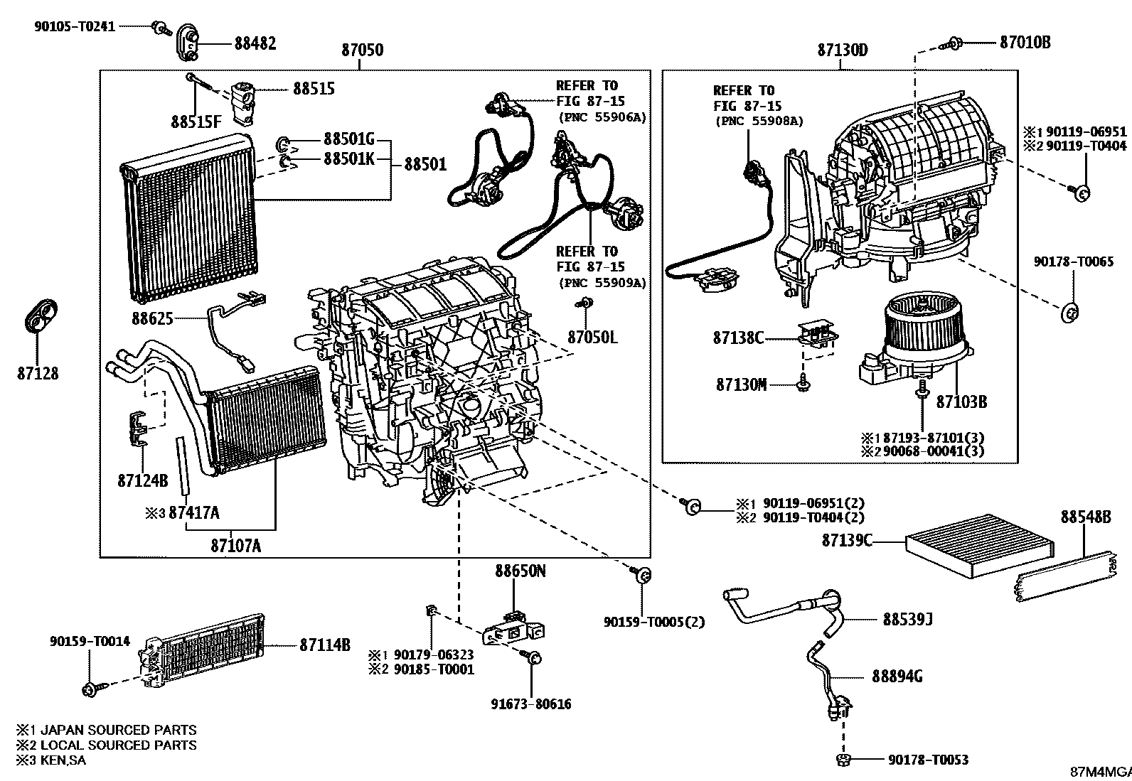 Toyota HILUX 暖风和空调系统 - 冷却器组件 EPC diagram — 87M4MGA