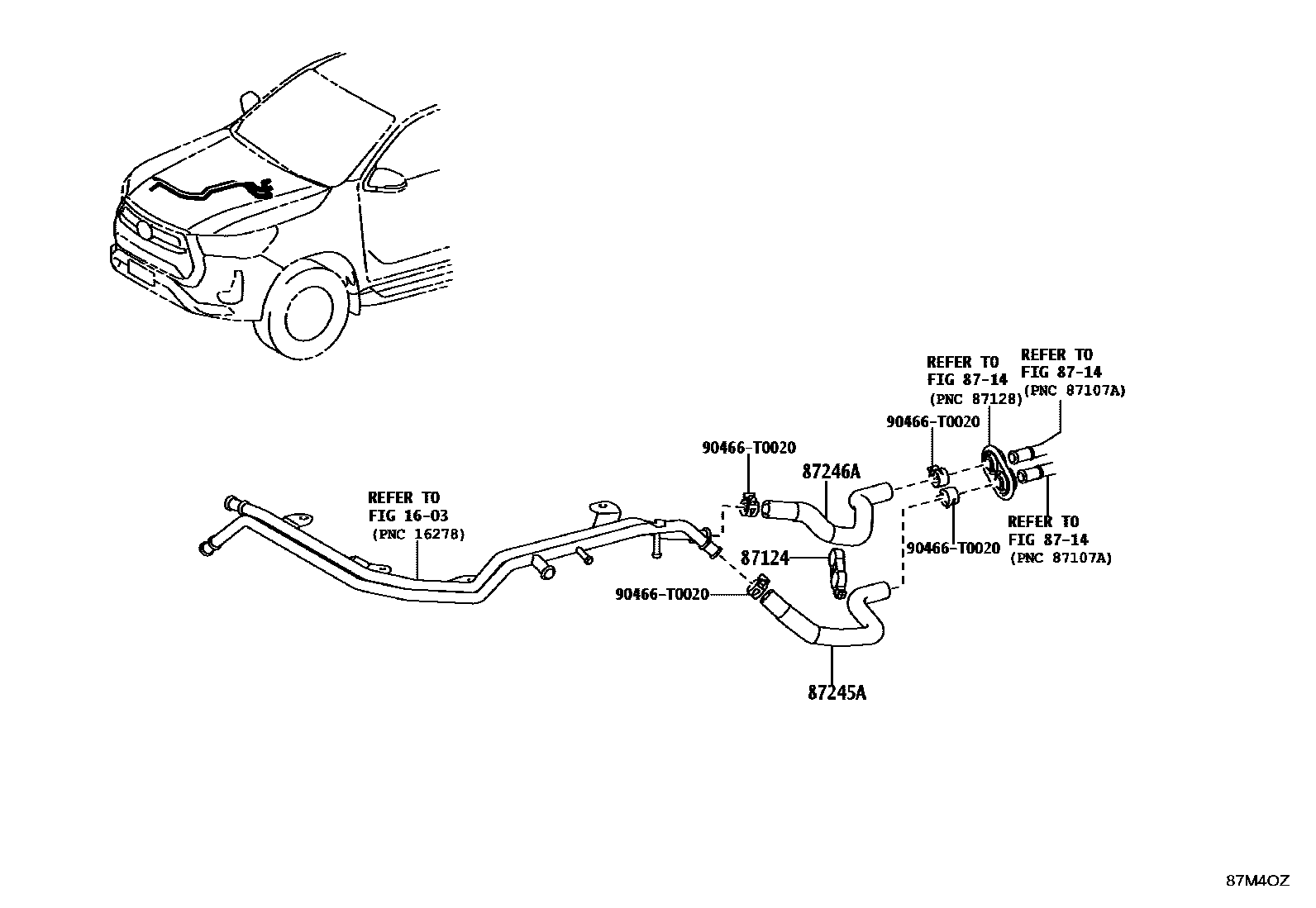 Toyota HILUX 暖风和空调系统 - 水管 EPC diagram — 87M4OZ