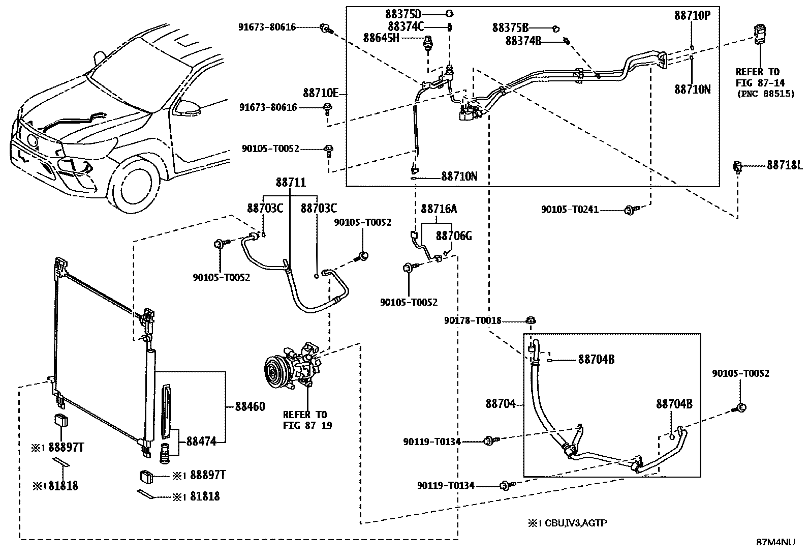 Toyota HILUX Heating & Air Conditioning - Cooler Piping EPC diagram — 87M4NU