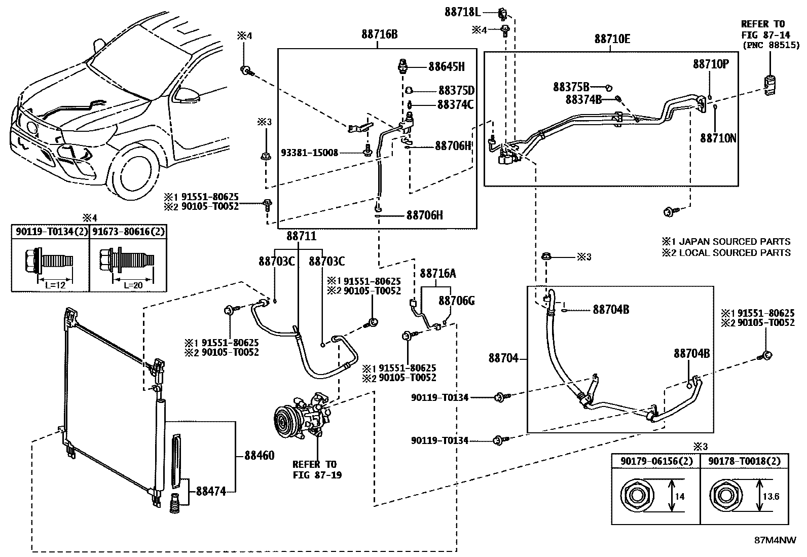 Toyota HILUX Heating & Air Conditioning - Cooler Piping EPC diagram — 87M4NW