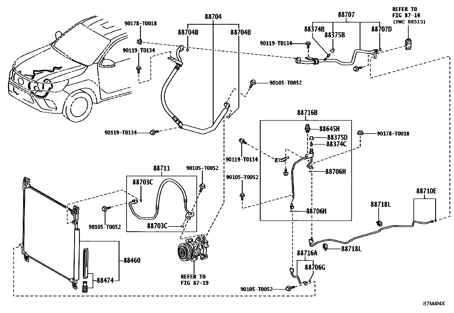 Toyota HILUX Heating & Air Conditioning - Cooler Piping EPC diagram — 87M4NX