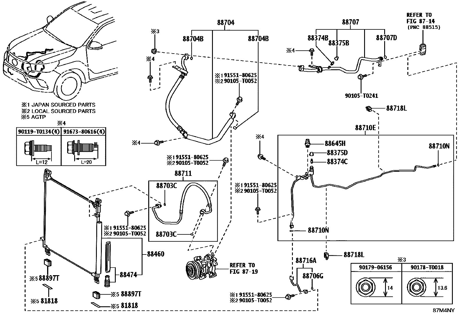 Toyota HILUX Heating & Air Conditioning - Cooler Piping EPC diagram — 87M4NY