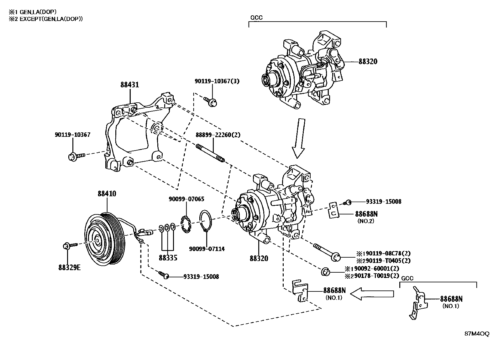 Toyota HILUX Heating & Air Conditioning - Compressor EPC diagram — 87M4OQ