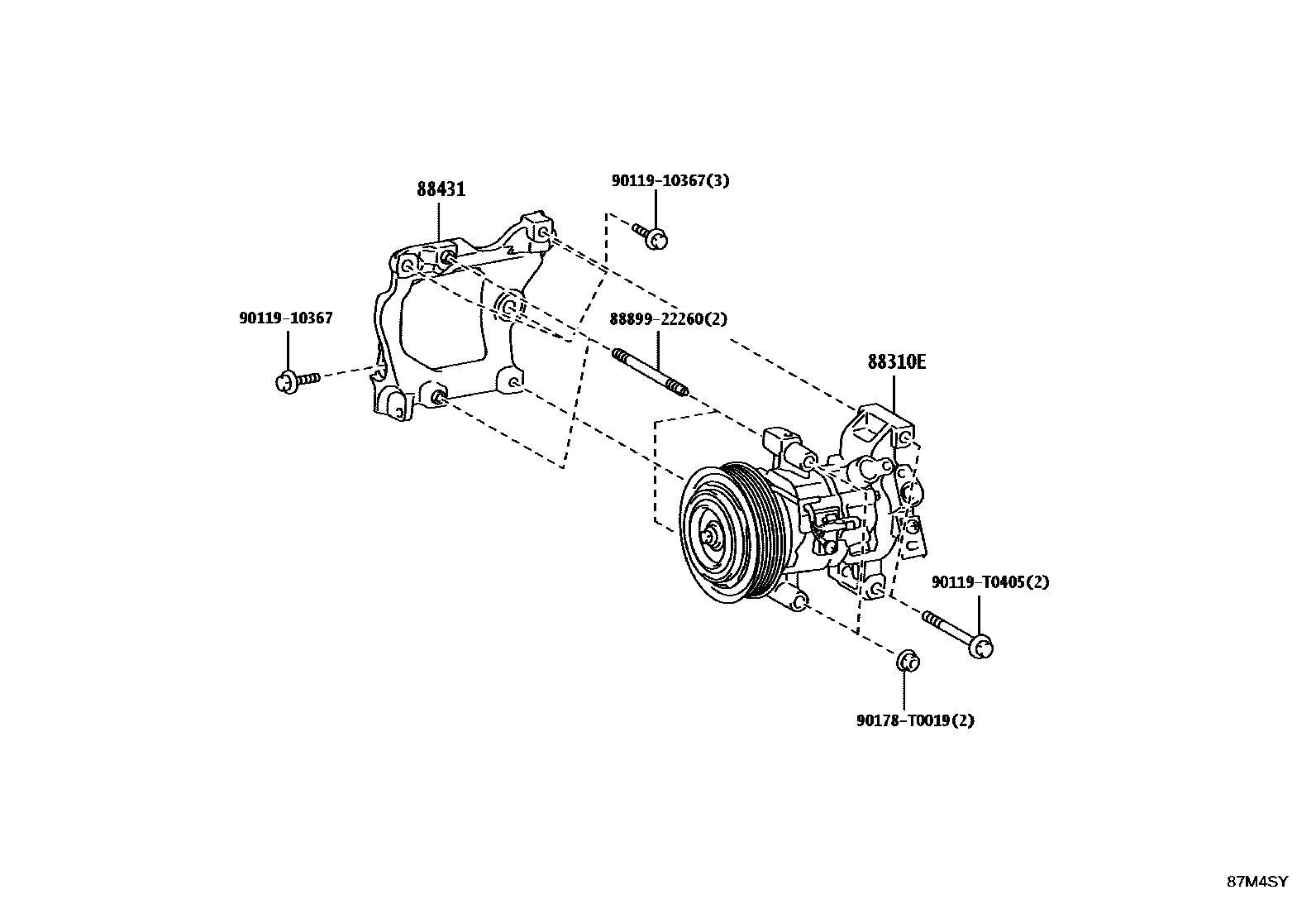 Toyota HILUX Heating & Air Conditioning - Compressor EPC diagram — 87M4SY