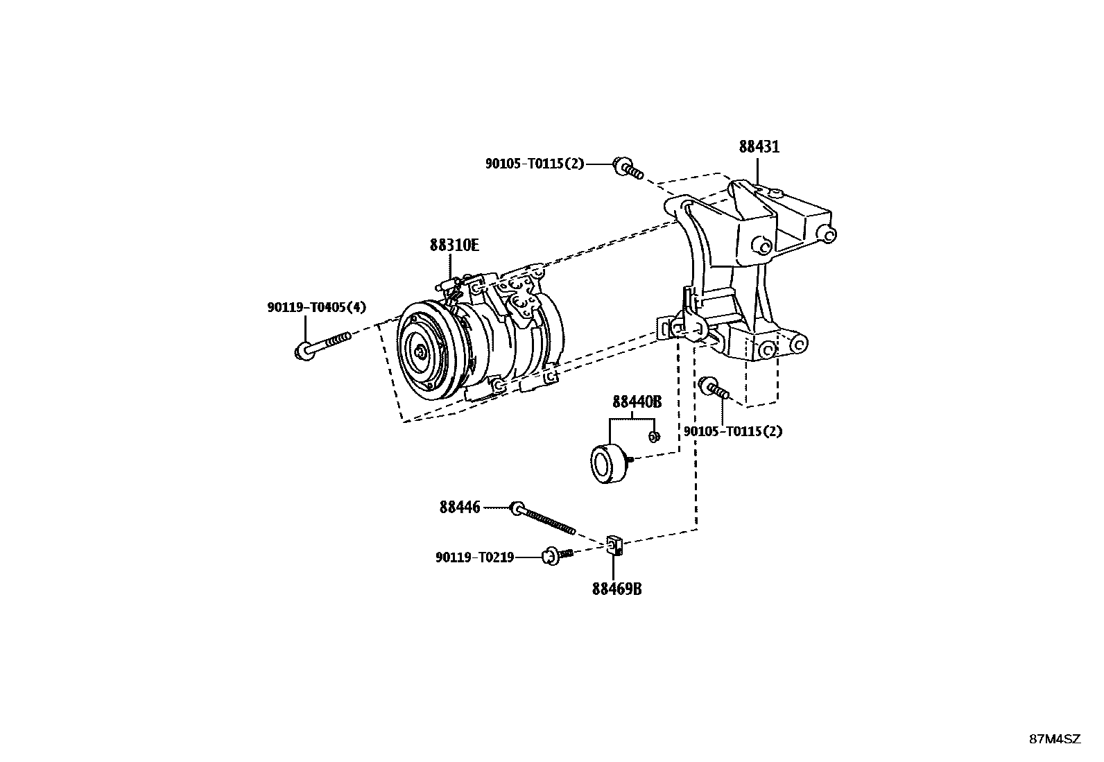 Toyota HILUX Heating & Air Conditioning - Compressor EPC diagram — 87M4SZ
