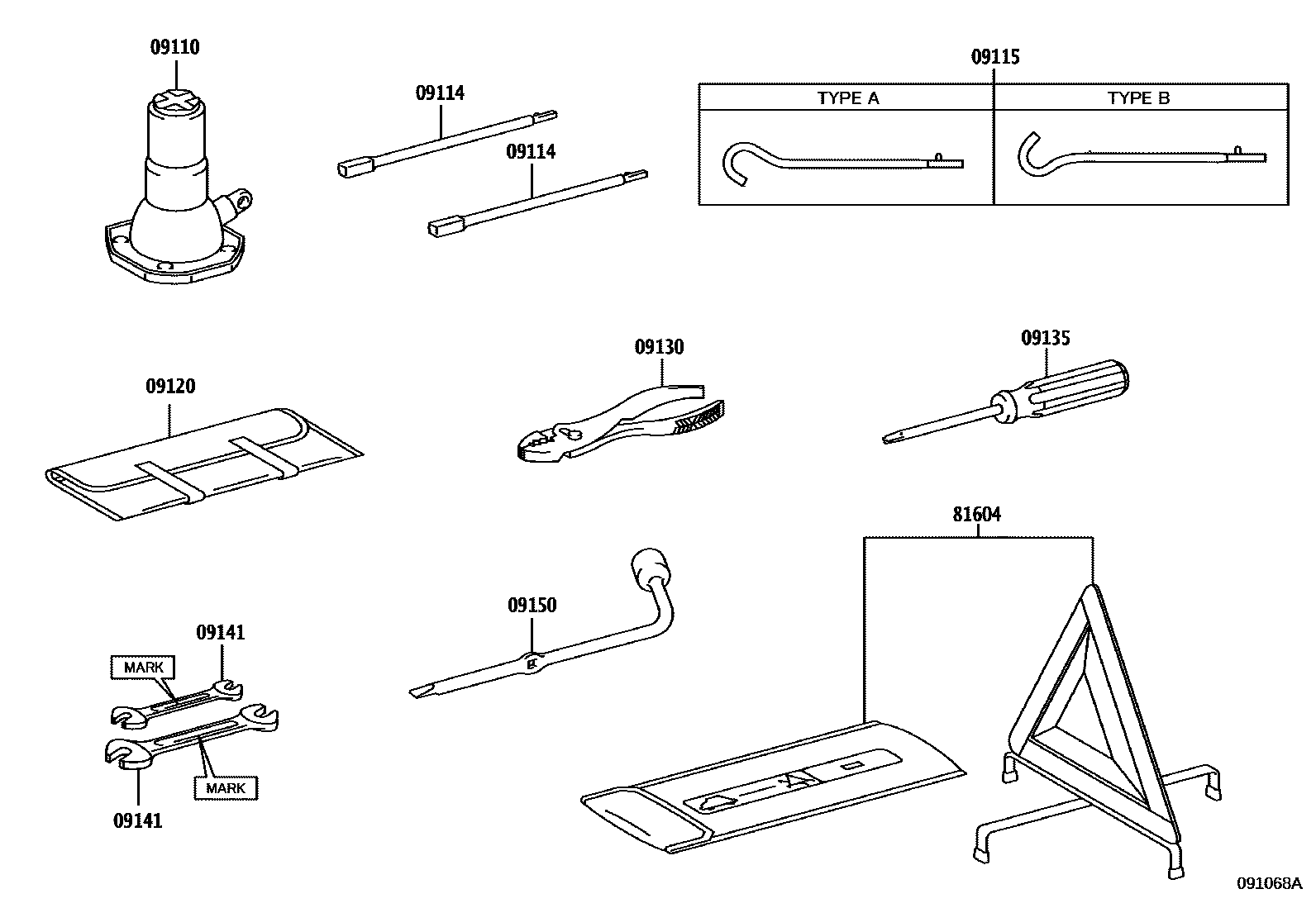 Toyota HILUX Standard Tools EPC diagram — 091068A