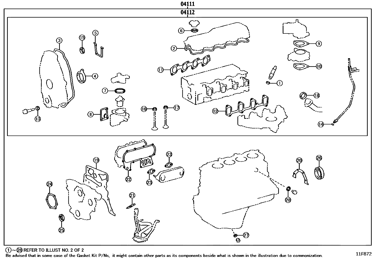 Toyota HILUX Engine Overhaul Gasket Kit EPC diagram — 11F872