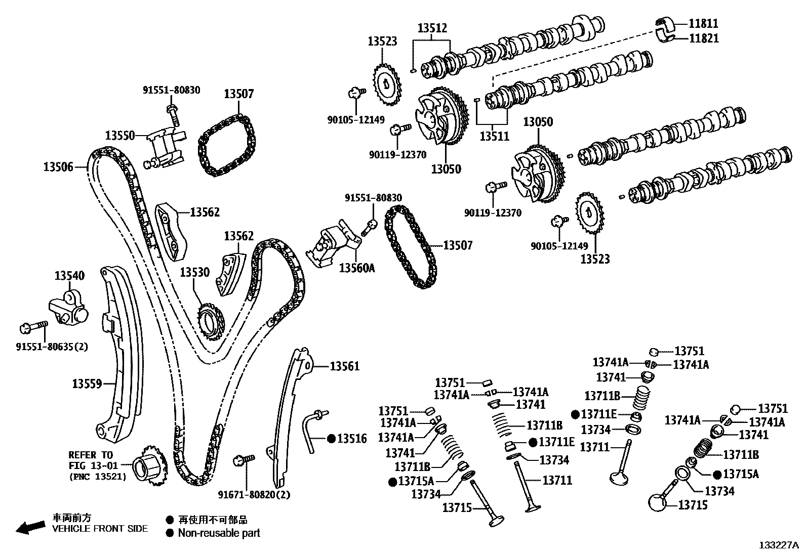 Toyota HILUX Camshaft & Valve EPC diagram — 133227A