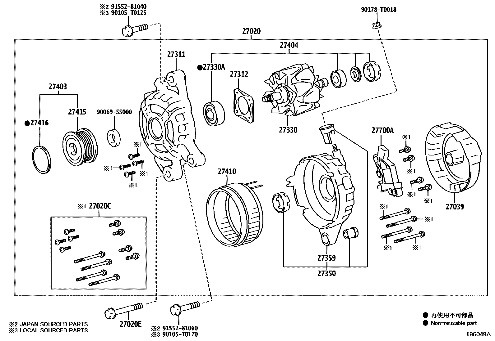 Toyota HILUX Alternator EPC diagram — 196049A