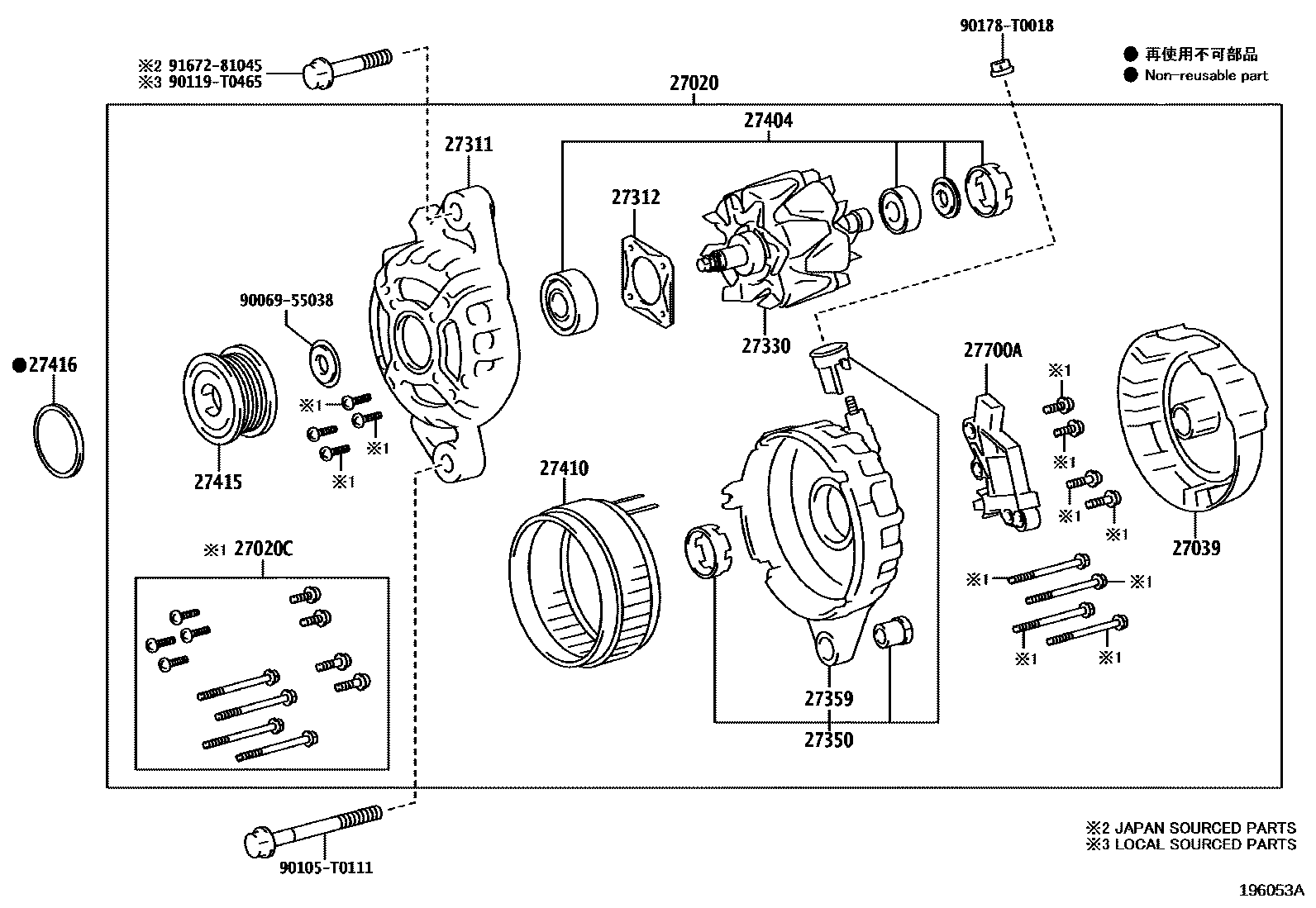 Toyota HILUX Alternator EPC diagram — 196053A