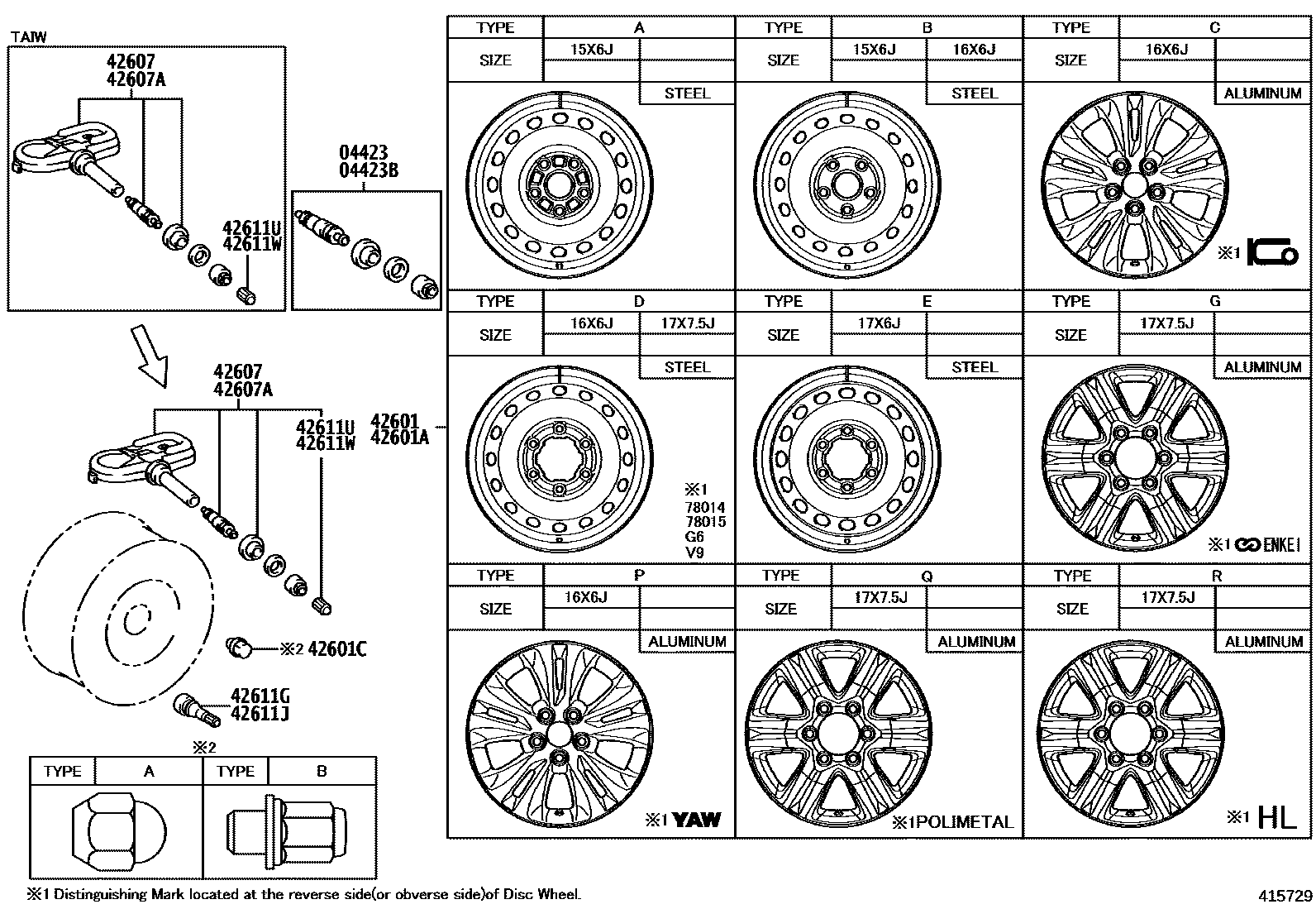 Toyota HILUX 车轮和车轮盖 EPC diagram — 415729