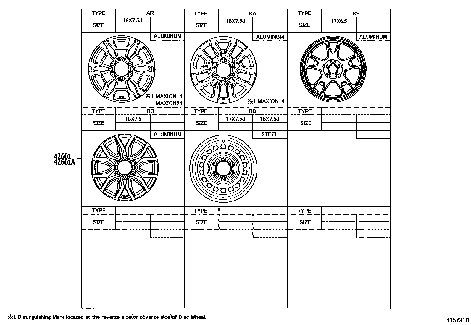 Toyota HILUX 车轮和车轮盖 EPC diagram — 415731B