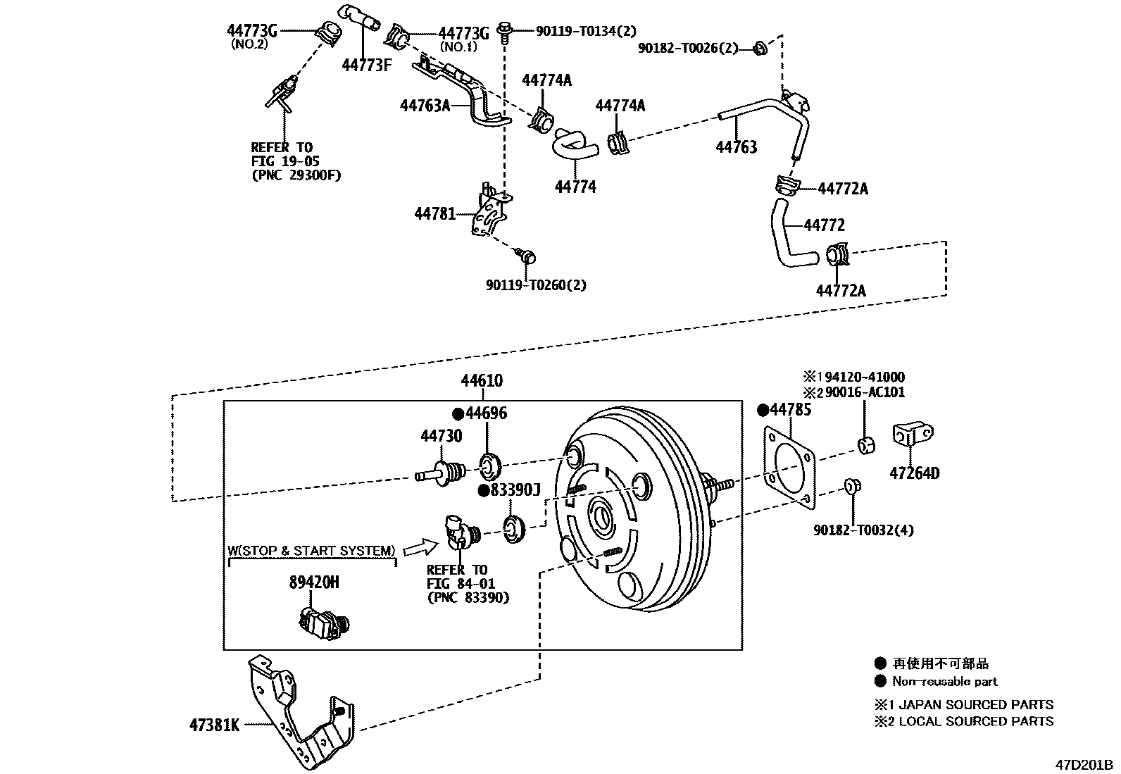 Toyota HILUX 制动助力器和真空管 EPC diagram — 47D201B