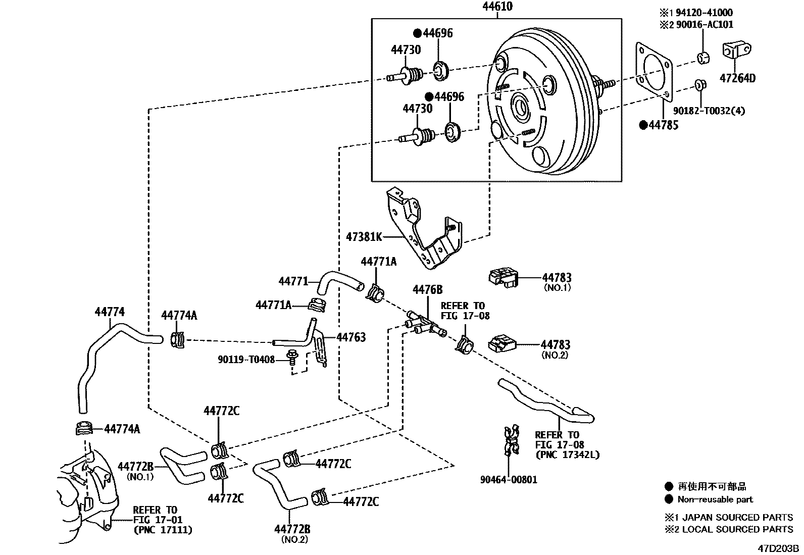 Toyota HILUX 制动助力器和真空管 EPC diagram — 47D203B